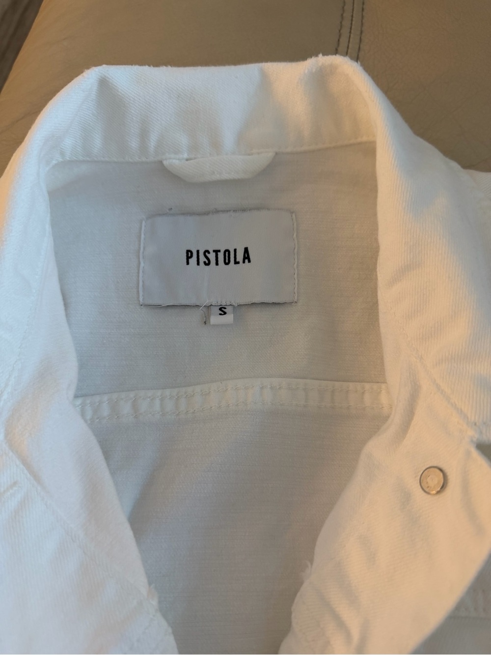 Pistola White Distressed Cropped Denim Jacket w/Frayed Hem Small Great condition - Picture 9 of 9